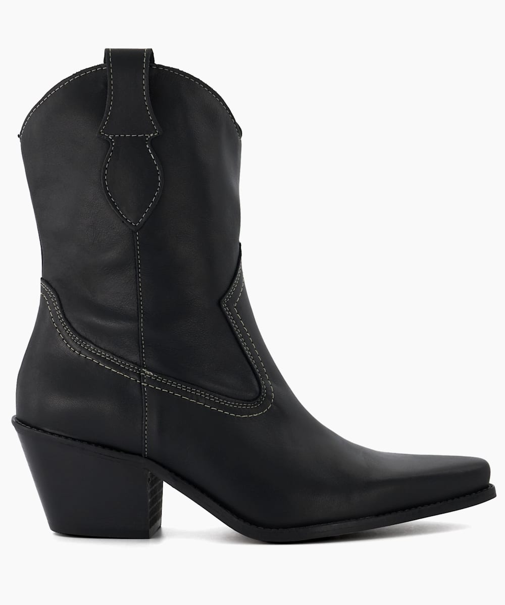 Pardner Black Leather Western Black Ankle Boots Dune London